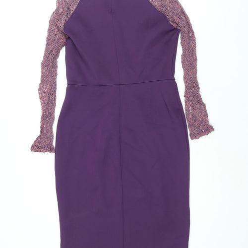 Dorothy Perkins Womens Purple Polyester Bodycon Size 10 Round Neck Button - Lace Sleeve