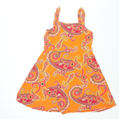 Dorothy Perkins Womens Orange Paisley Cotton Fit & Flare Size 14 Square Neck Pullover
