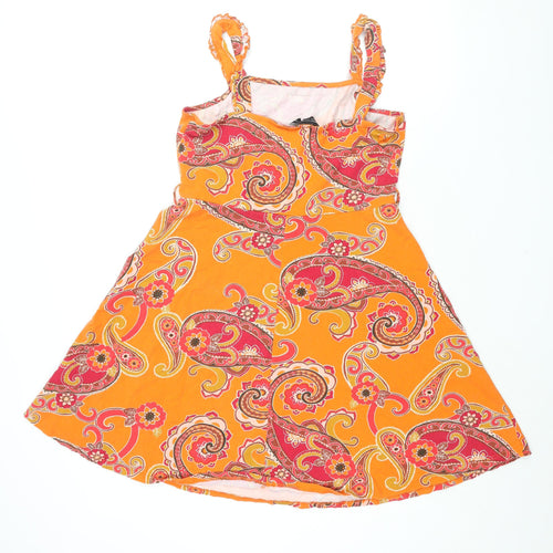 Dorothy Perkins Womens Orange Paisley Cotton Fit & Flare Size 14 Square Neck Pullover