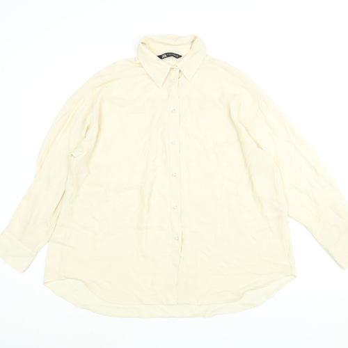 Zara Womens Beige Polyester Basic Button-Up Size M Collared