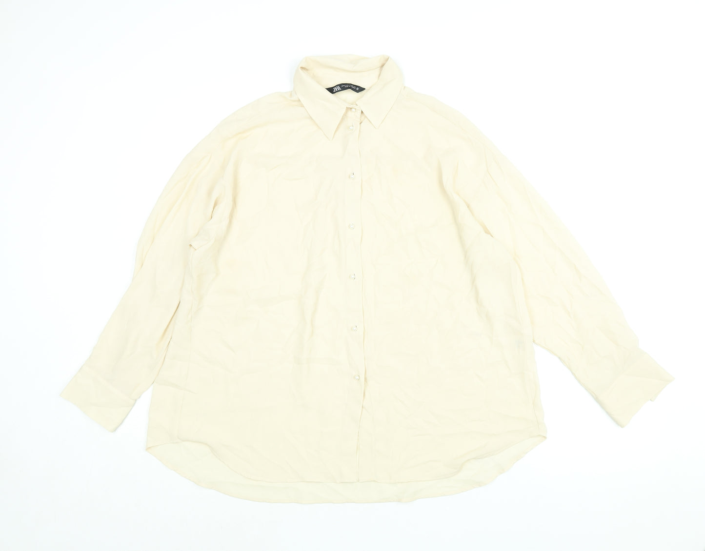 Zara Womens Beige Polyester Basic Button-Up Size M Collared