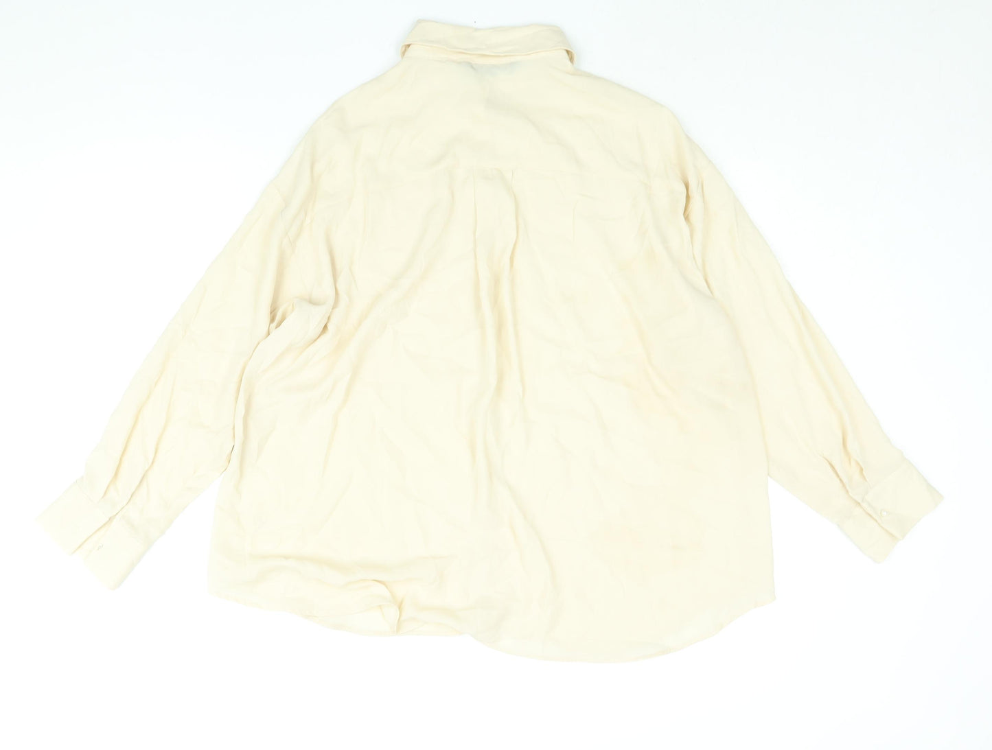 Zara Womens Beige Polyester Basic Button-Up Size M Collared