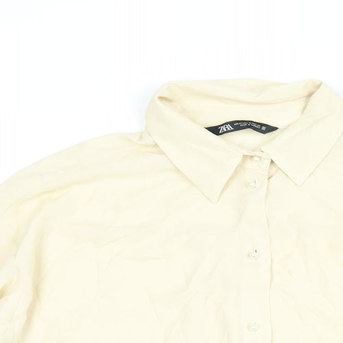 Zara Womens Beige Polyester Basic Button-Up Size M Collared