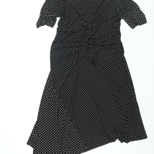 Topshop Womens Black Polka Dot Polyester Shift Size 10 Round Neck Pullover - Rouched