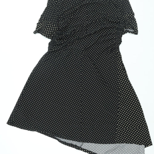 Topshop Womens Black Polka Dot Polyester Shift Size 10 Round Neck Pullover - Rouched