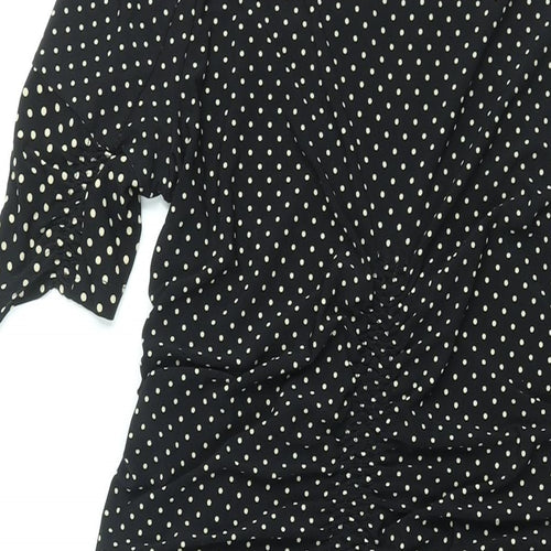 Topshop Womens Black Polka Dot Polyester Shift Size 10 Round Neck Pullover - Rouched