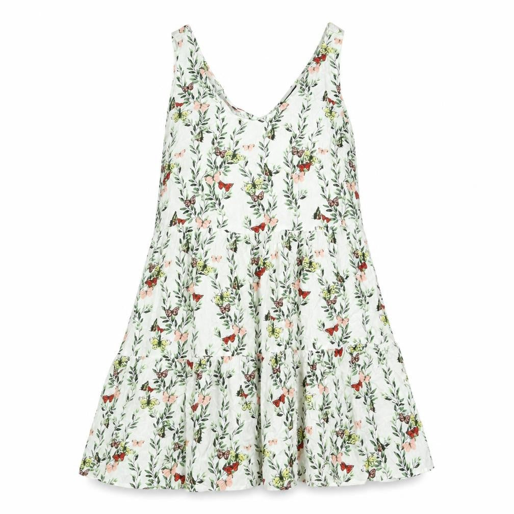 Front view of Vero Moda women’s multicoloured floral viscose a-line, size M, v-neck pullover - smocked