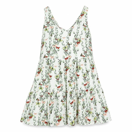 Front view of Vero Moda women’s multicoloured floral viscose a-line, size M, v-neck pullover - smocked