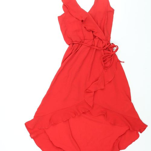 Divided by H&M Womens Red Polyester Wrap Dress Size 4 V-Neck Pullover - Frill