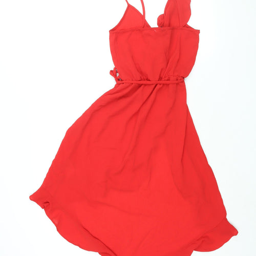 Divided by H&M Womens Red Polyester Wrap Dress Size 4 V-Neck Pullover - Frill
