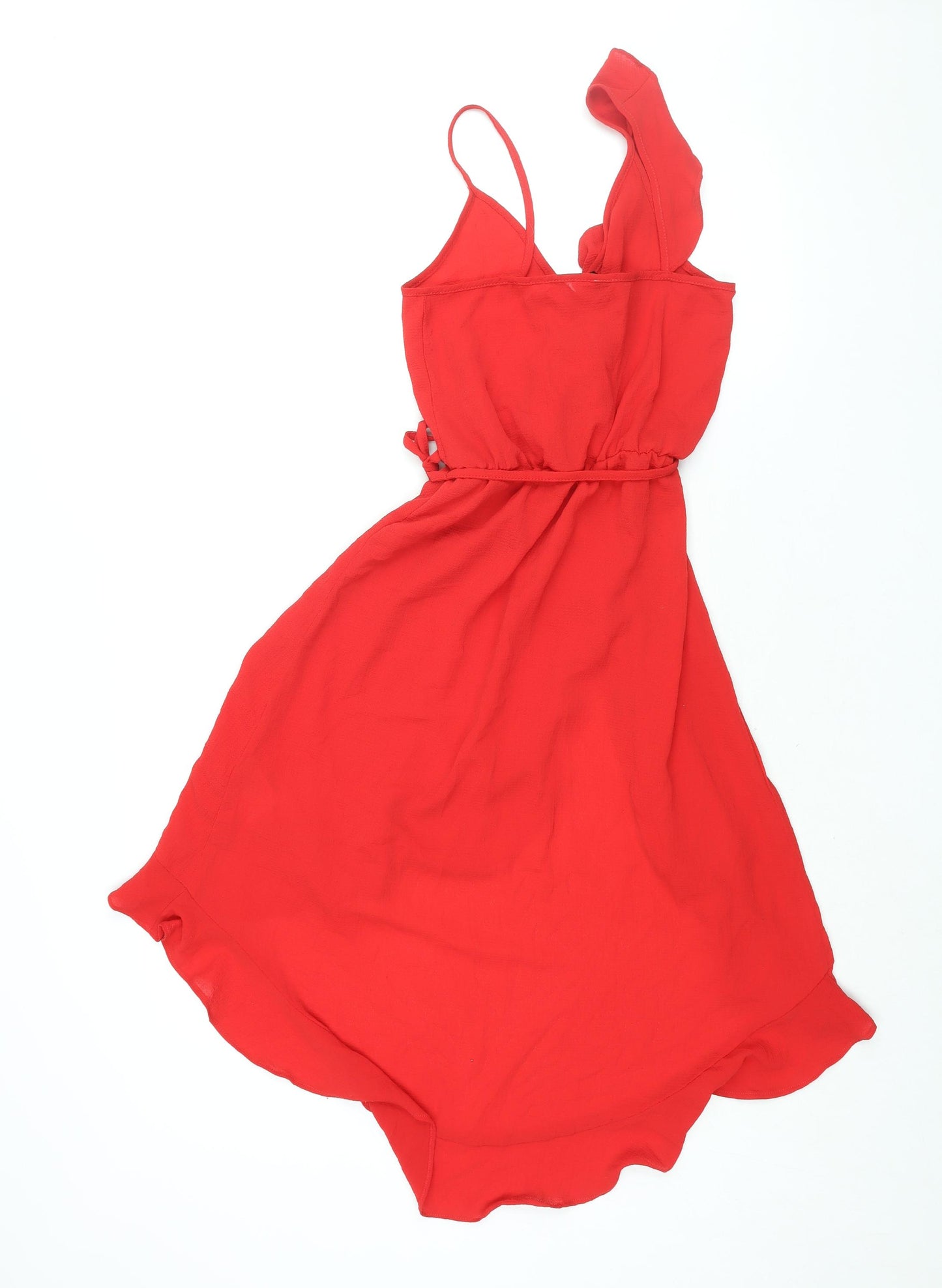 Divided by H&M Womens Red Polyester Wrap Dress Size 4 V-Neck Pullover - Frill