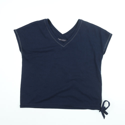 Marks and Spencer Womens Blue Polyester Basic Blouse Size 14 V-Neck - Drawstring Hem