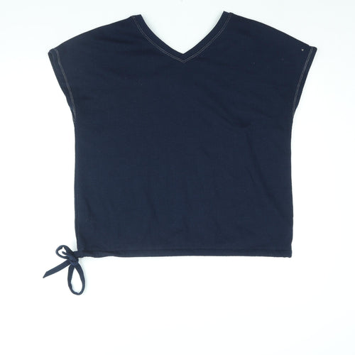 Marks and Spencer Womens Blue Polyester Basic Blouse Size 14 V-Neck - Drawstring Hem