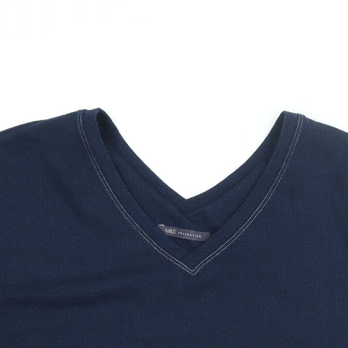 Marks and Spencer Womens Blue Polyester Basic Blouse Size 14 V-Neck - Drawstring Hem