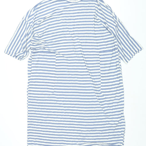 Monki Womens Blue Striped Viscose T-Shirt Dress Size L Round Neck Pullover