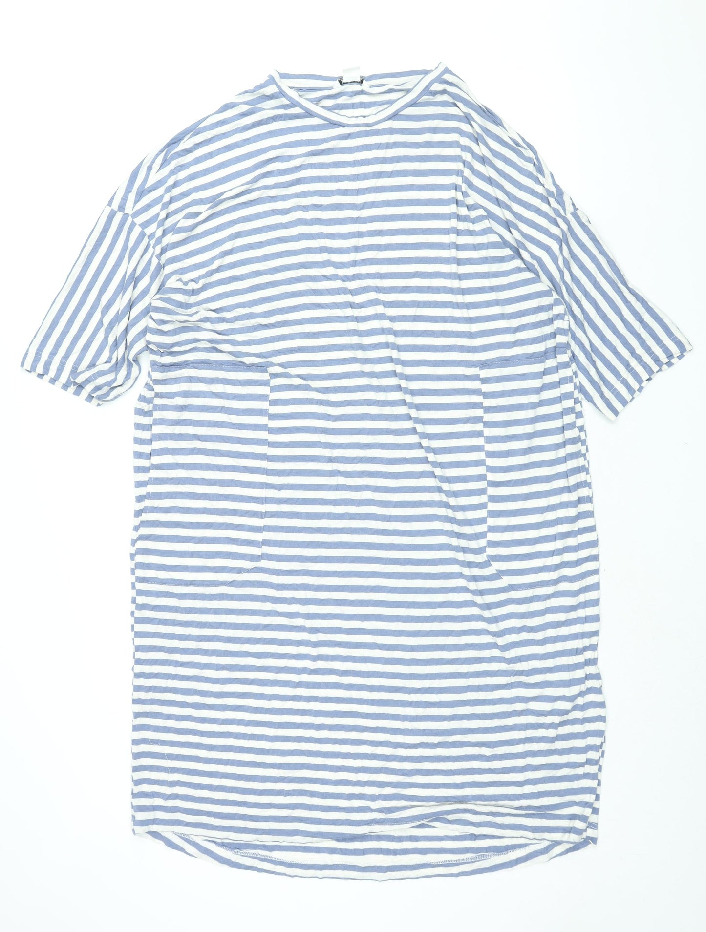 Monki Womens Blue Striped Viscose T-Shirt Dress Size L Round Neck Pullover