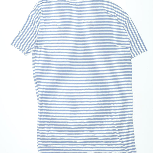 Monki Womens Blue Striped Viscose T-Shirt Dress Size L Round Neck Pullover