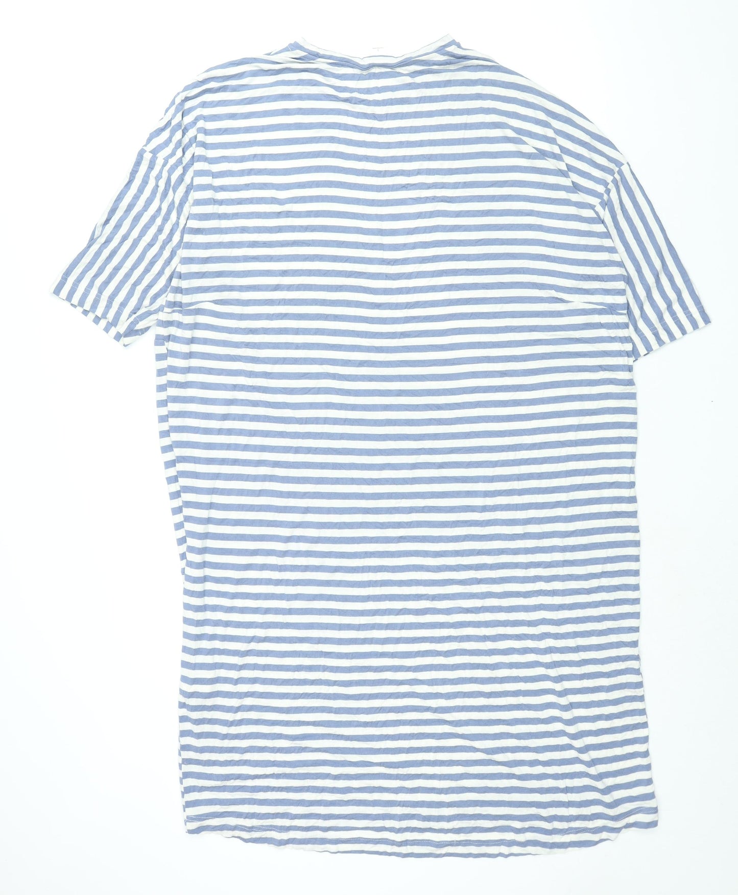 Monki Womens Blue Striped Viscose T-Shirt Dress Size L Round Neck Pullover