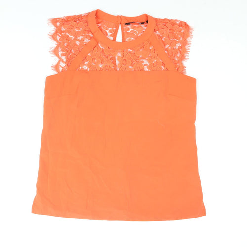 Dorothy Perkins Womens Orange Polyester Basic Blouse Size 12 Round Neck - Lace