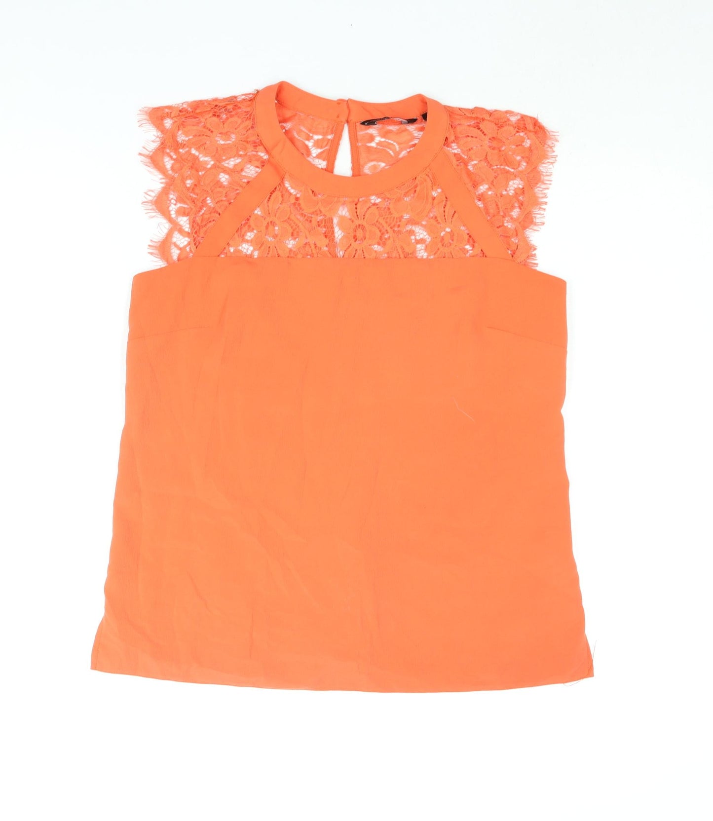 Dorothy Perkins Womens Orange Polyester Basic Blouse Size 12 Round Neck - Lace