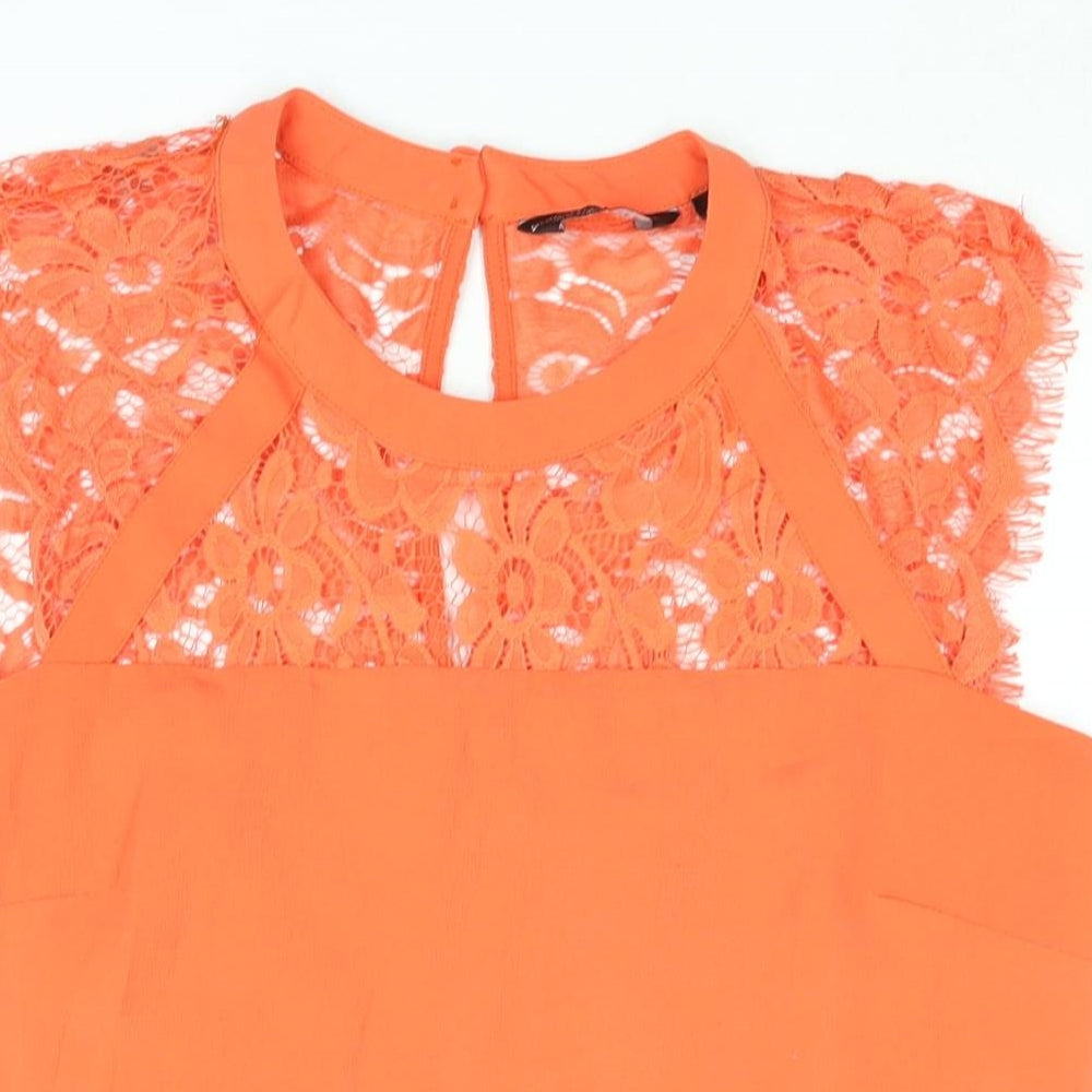 Dorothy Perkins Womens Orange Polyester Basic Blouse Size 12 Round Neck - Lace