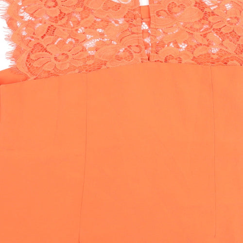 Dorothy Perkins Womens Orange Polyester Basic Blouse Size 12 Round Neck - Lace