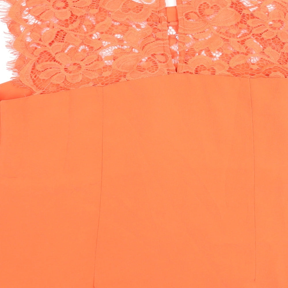 Dorothy Perkins Womens Orange Polyester Basic Blouse Size 12 Round Neck - Lace