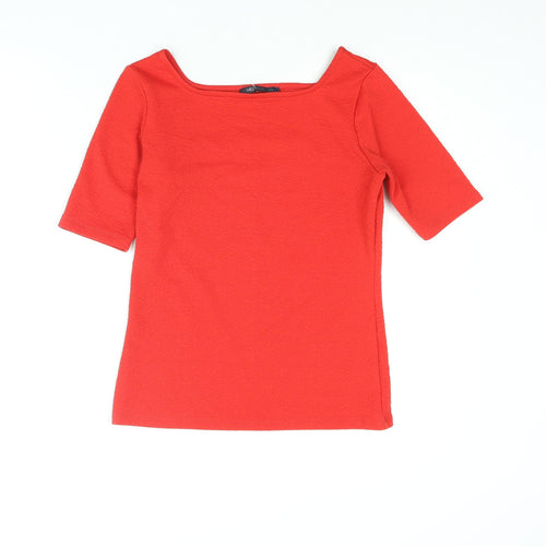 Marks and Spencer Womens Red Polyester Basic Blouse Size 8 Boat Neck