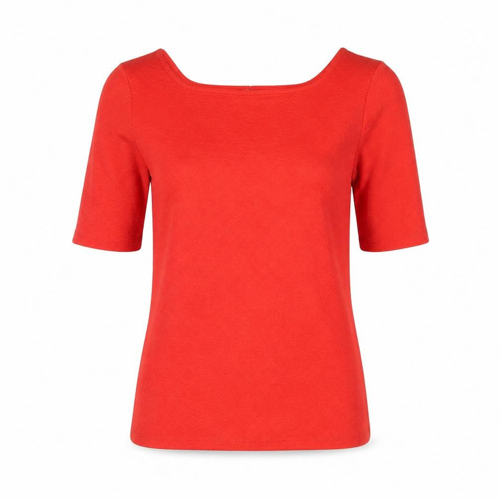 Front view of Marks & Spencer women’s red polyester basic blouse, size UK 8, boat neck