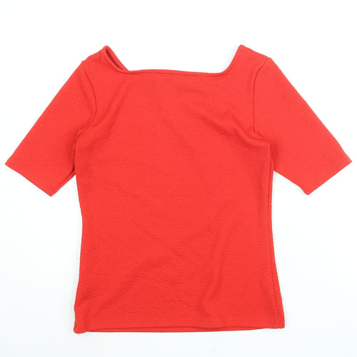 Marks and Spencer Womens Red Polyester Basic Blouse Size 8 Boat Neck