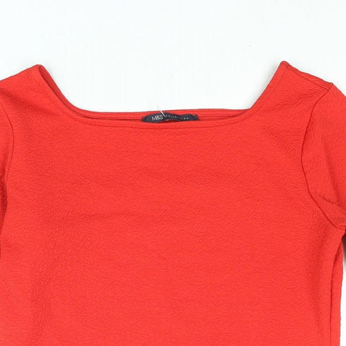 Marks and Spencer Womens Red Polyester Basic Blouse Size 8 Boat Neck