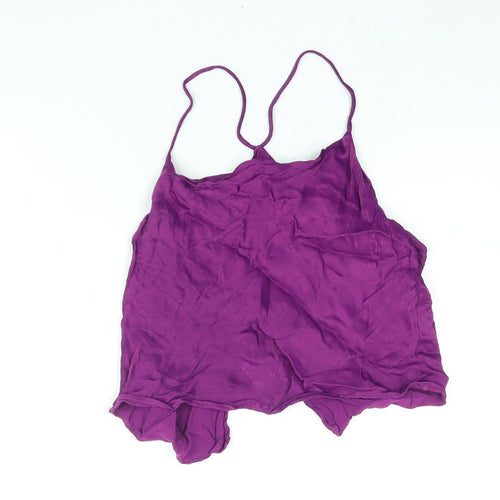 Zara Womens Purple Polyester Cropped Blouse Size S Scoop Neck - Open Back