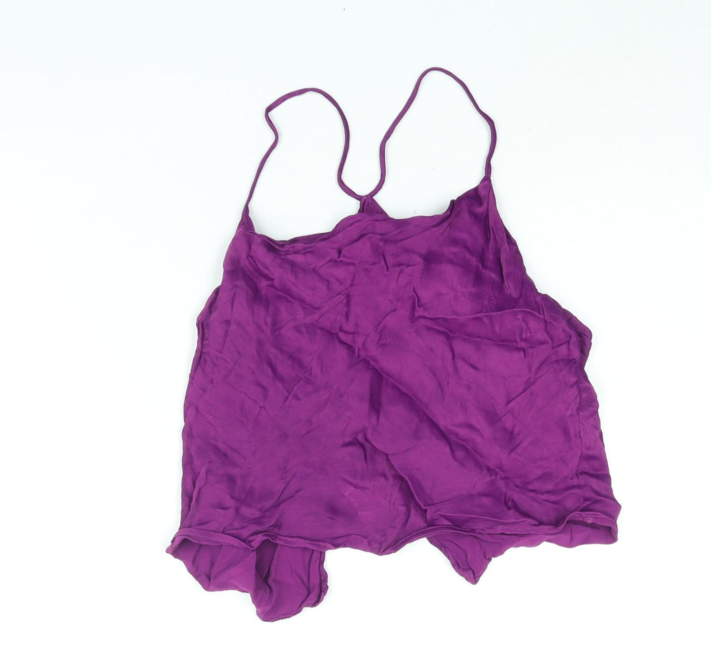 Zara Womens Purple Polyester Cropped Blouse Size S Scoop Neck - Open Back