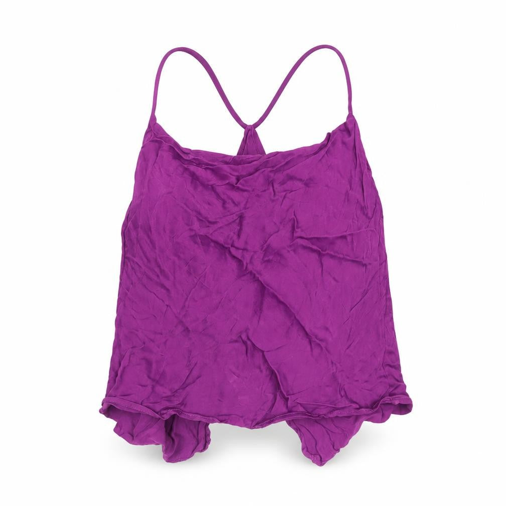 Front view of Zara women’s purple polyester cropped blouse, size S, scoop neck - open back