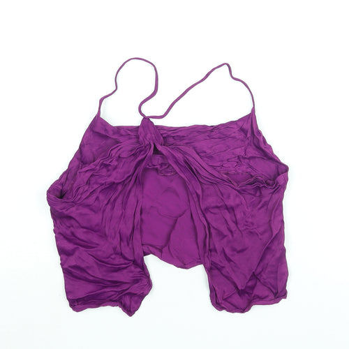 Zara Womens Purple Polyester Cropped Blouse Size S Scoop Neck - Open Back
