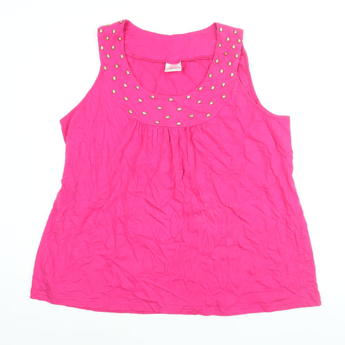 Being Casual Womens Pink Cotton Basic Blouse Size 20 Scoop Neck - Beaded