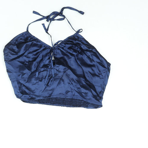 Wednesday's Girl Womens Blue Polyester Cropped Blouse Size XS Halter