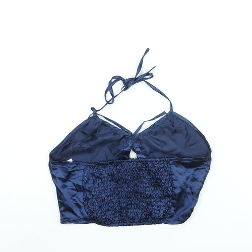 Wednesday's Girl Womens Blue Polyester Cropped Blouse Size XS Halter