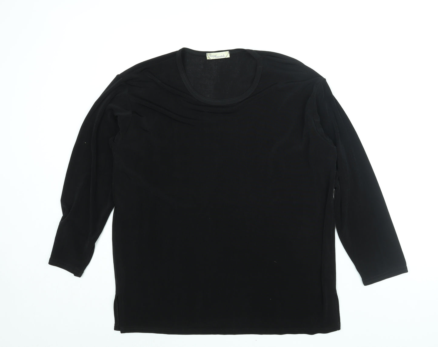 Design Essentials Womens Black Polyester Basic Blouse Size 16 Round Neck