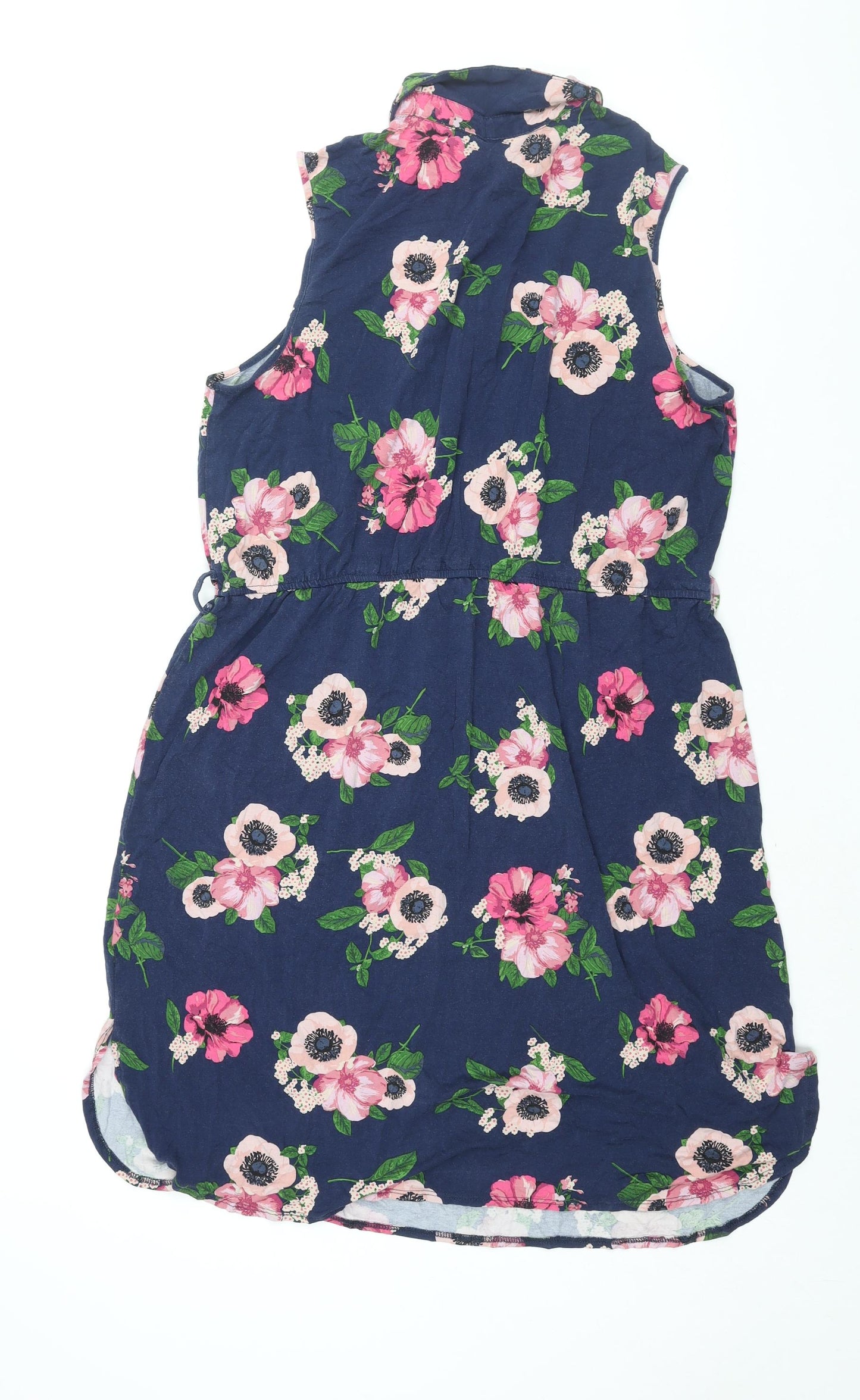 New Look Womens Blue Floral Viscose Shirt Dress Size 18 Collared Button