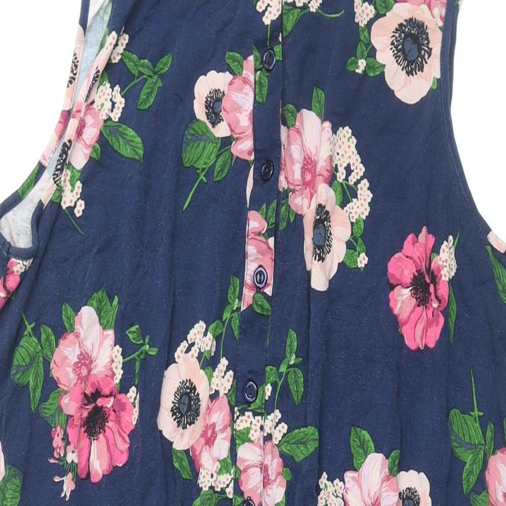 New Look Womens Blue Floral Viscose Shirt Dress Size 18 Collared Button
