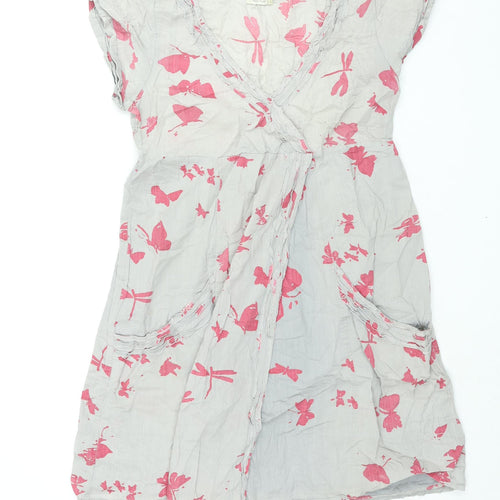 White Stuff Womens Grey Geometric Cotton A-Line Size 12 V-Neck Pullover - Butterfly Print