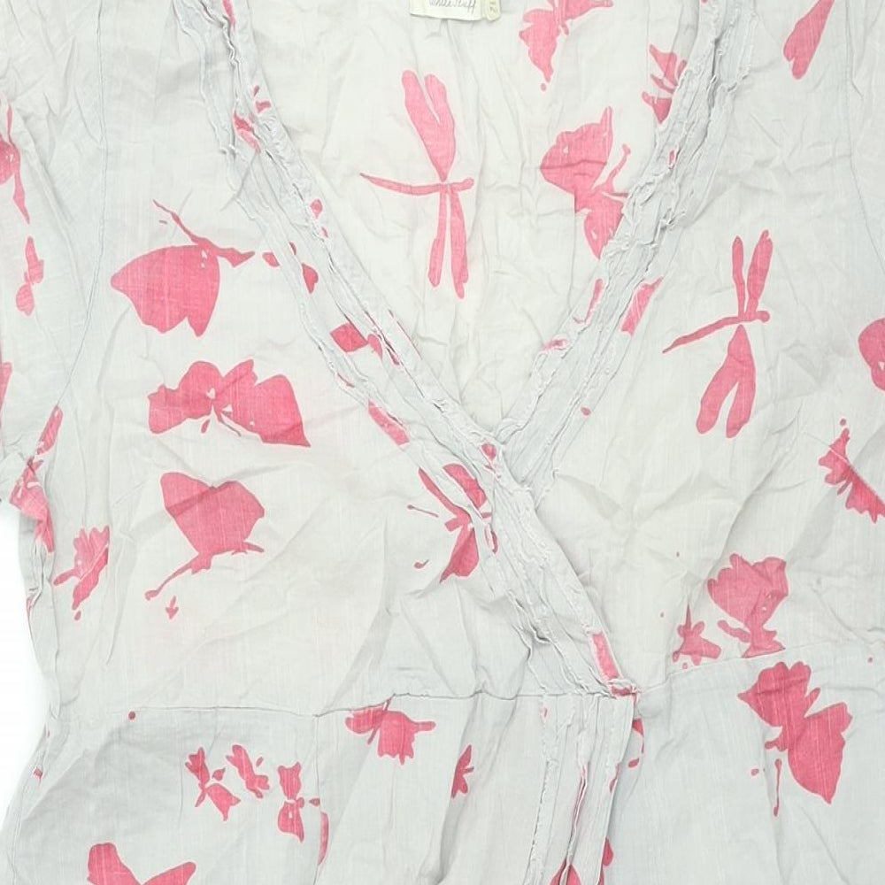 White Stuff Womens Grey Geometric Cotton A-Line Size 12 V-Neck Pullover - Butterfly Print