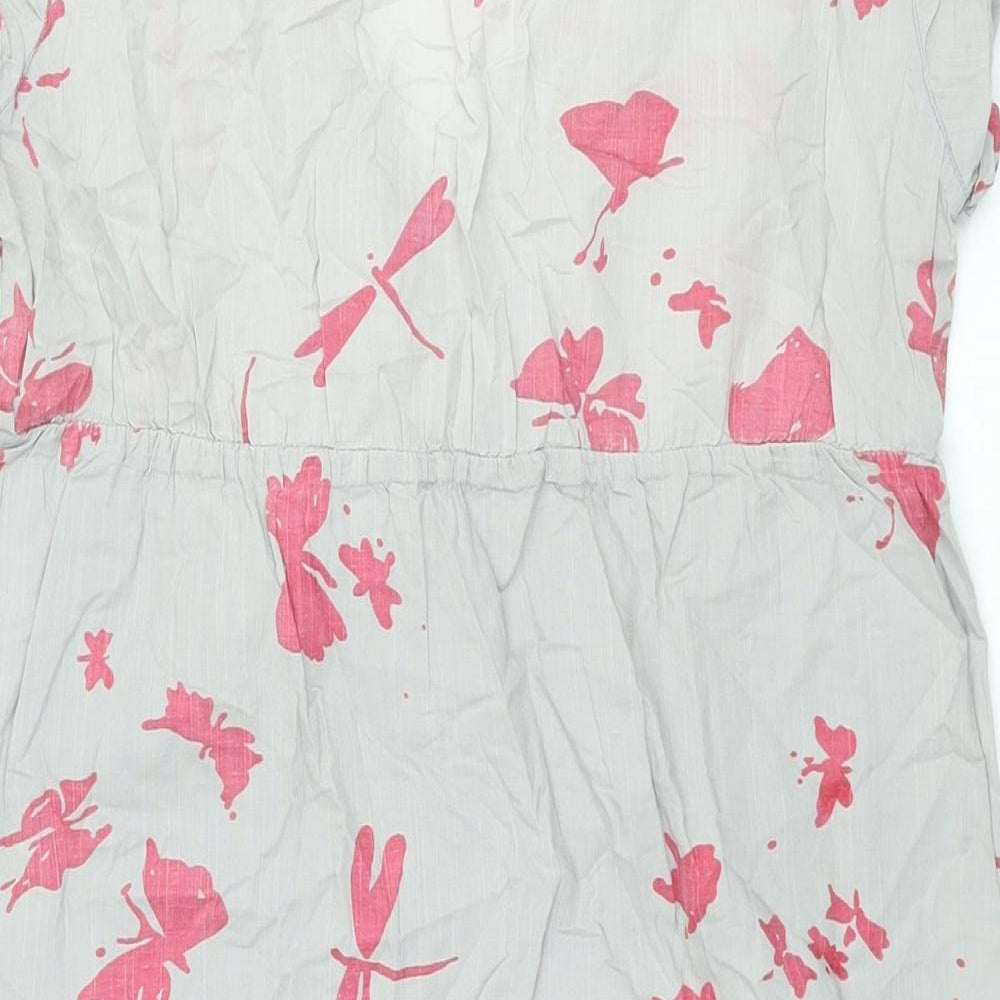 White Stuff Womens Grey Geometric Cotton A-Line Size 12 V-Neck Pullover - Butterfly Print