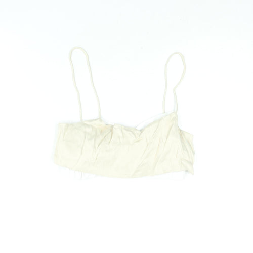 Zara Womens Beige Viscose Cropped Blouse Size XS Scoop Neck - Layered