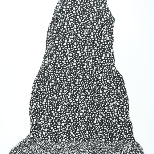 Topshop Womens Black Floral Viscose Shift Size 10 Mock Neck Button - Smocked