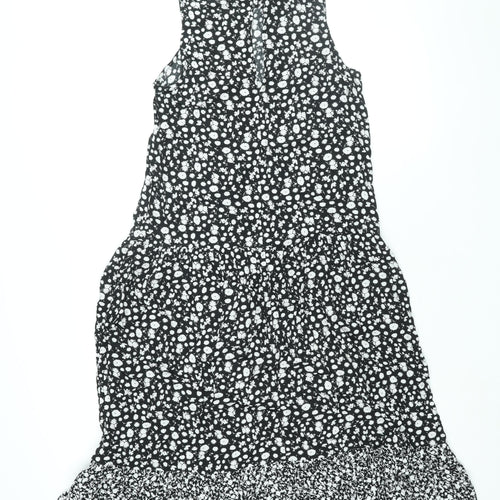 Topshop Womens Black Floral Viscose Shift Size 10 Mock Neck Button - Smocked