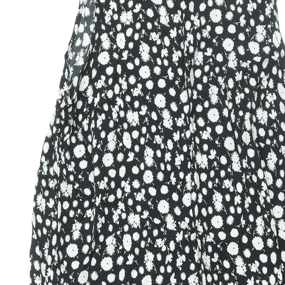 Topshop Womens Black Floral Viscose Shift Size 10 Mock Neck Button - Smocked