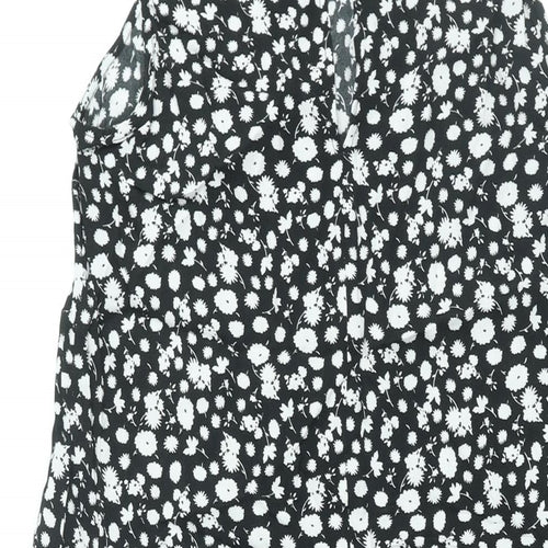 Topshop Womens Black Floral Viscose Shift Size 10 Mock Neck Button - Smocked