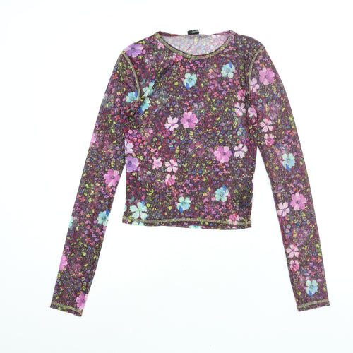 Urban Outfitters Womens Multicoloured Floral Polyester Basic Blouse Size S Round Neck - Semi Sheer